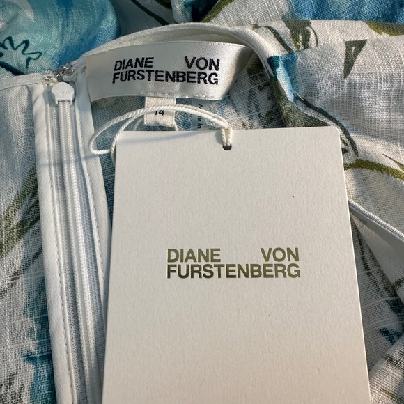 Diane Von Furstenberg Floral Puff‎ Sleeve Dress Size 14 Dianthus Blue White NEW - Picture 11 of 15